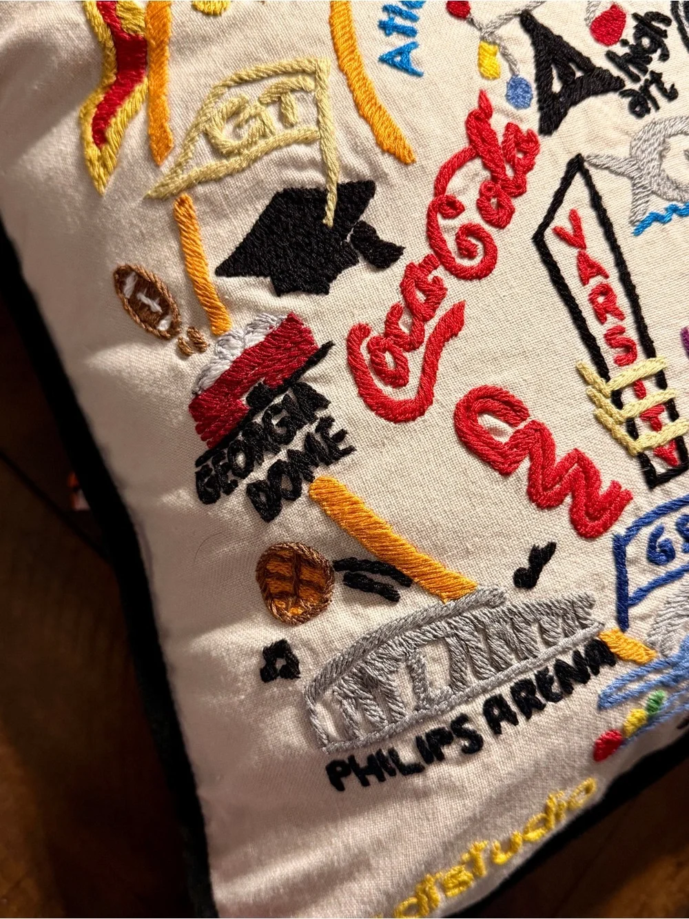 Catstudio Hand Embroidered Atlanta Landmark Accent Pillow — Old School ATL